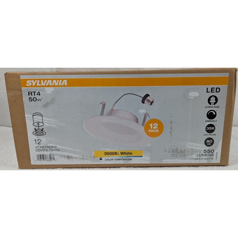 Sylvania Pack of 12 - 4" LED Retrofit  Light Bulb, RT4 50W, 550 Lumens, Dimmable